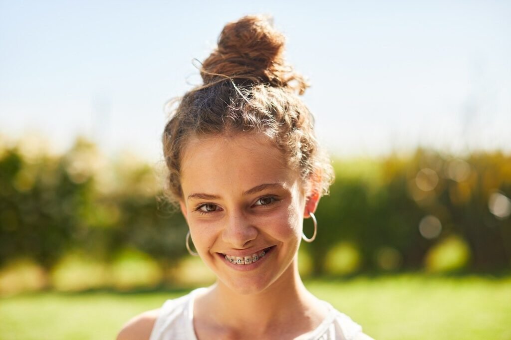 woman, smile, braces